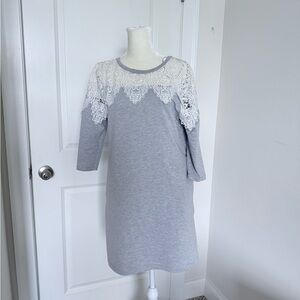 Gray Lace Trim Dress